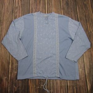 Gina Peters Womens Large Blue Tunic Top Blouse Henley Long Sleeve Granny 90s